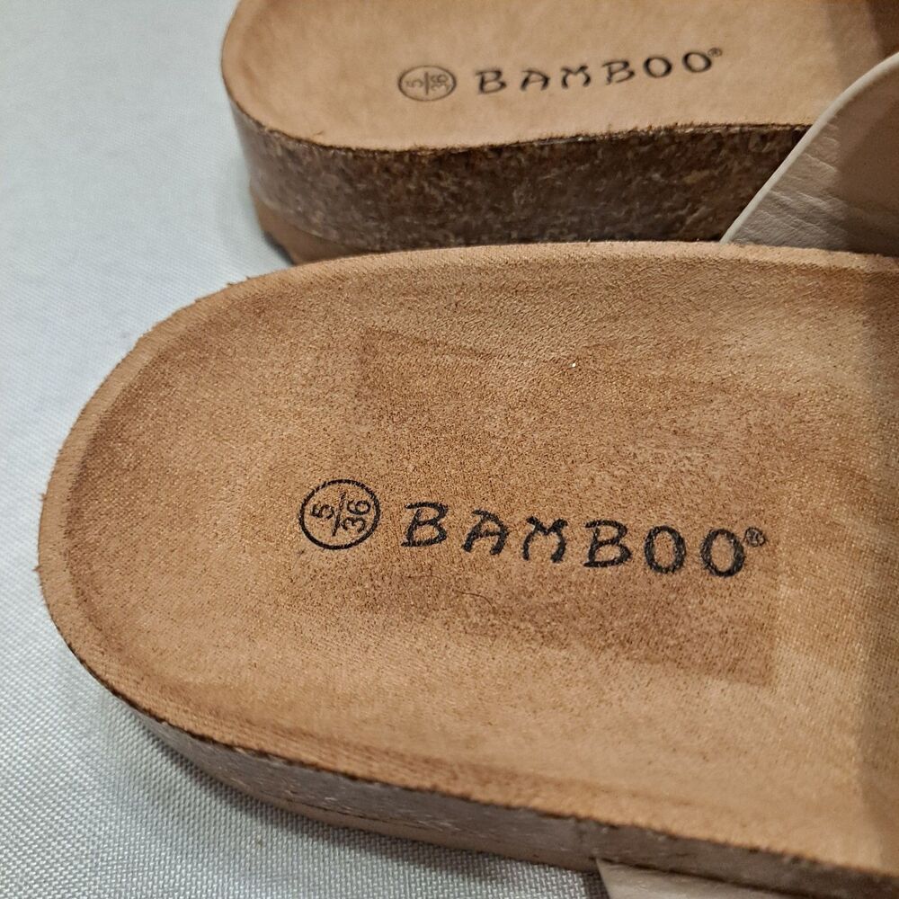 Bamboo Women's "H" Cutout Slide Sandals Size 5 Multi-color Floral Woven Cork - Picture 6 of 11
